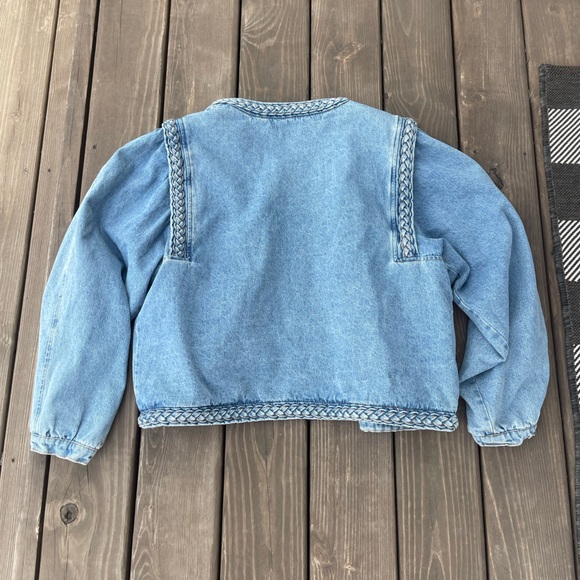 NWT A Loves A Denim Braided Crew Neck Open Front Jacket - Picture 2 of 3